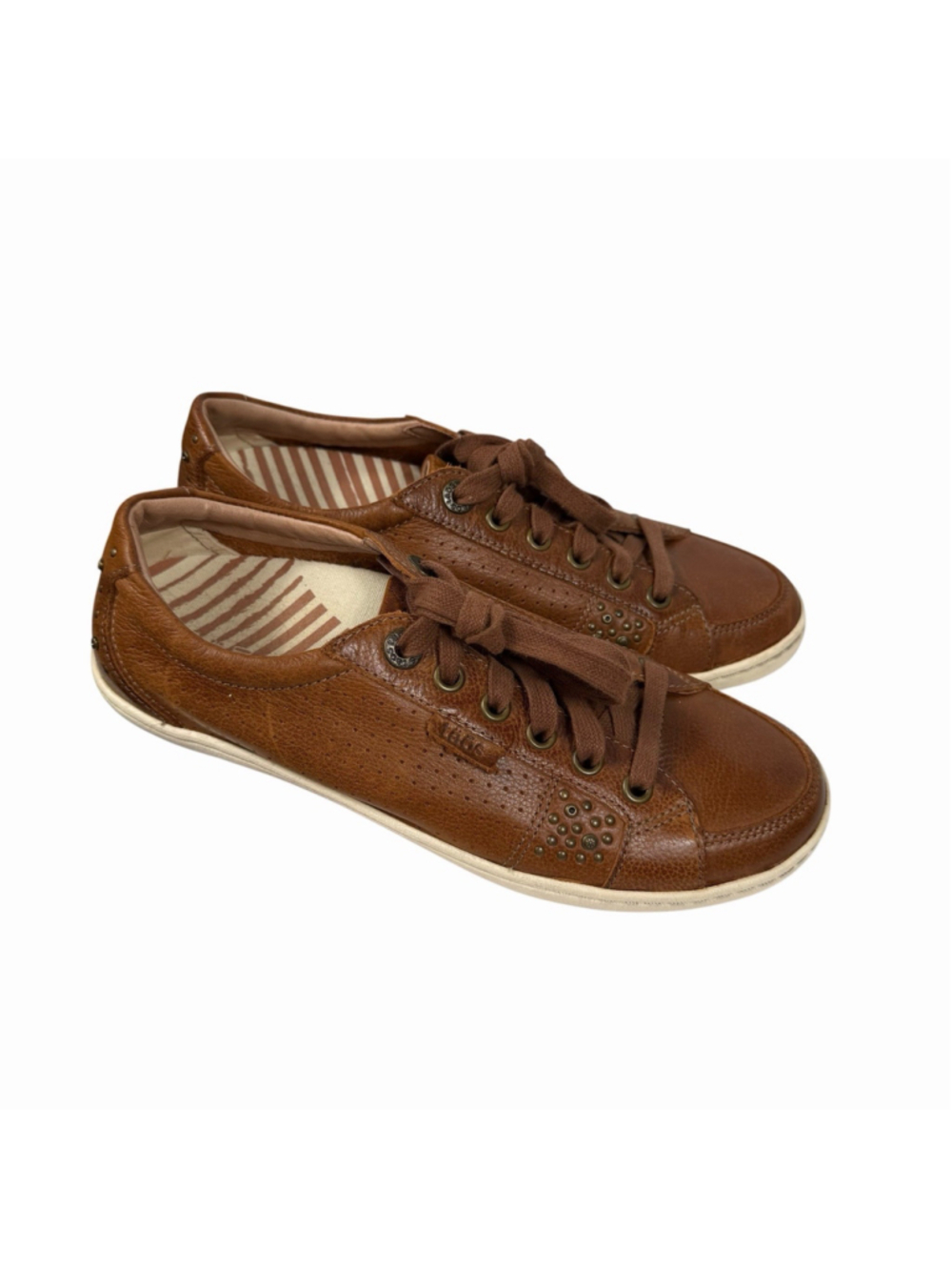 TAOS Freedom Studded Brown Leather Sneakers Lace-up Comfort Shoes Women 7.5
